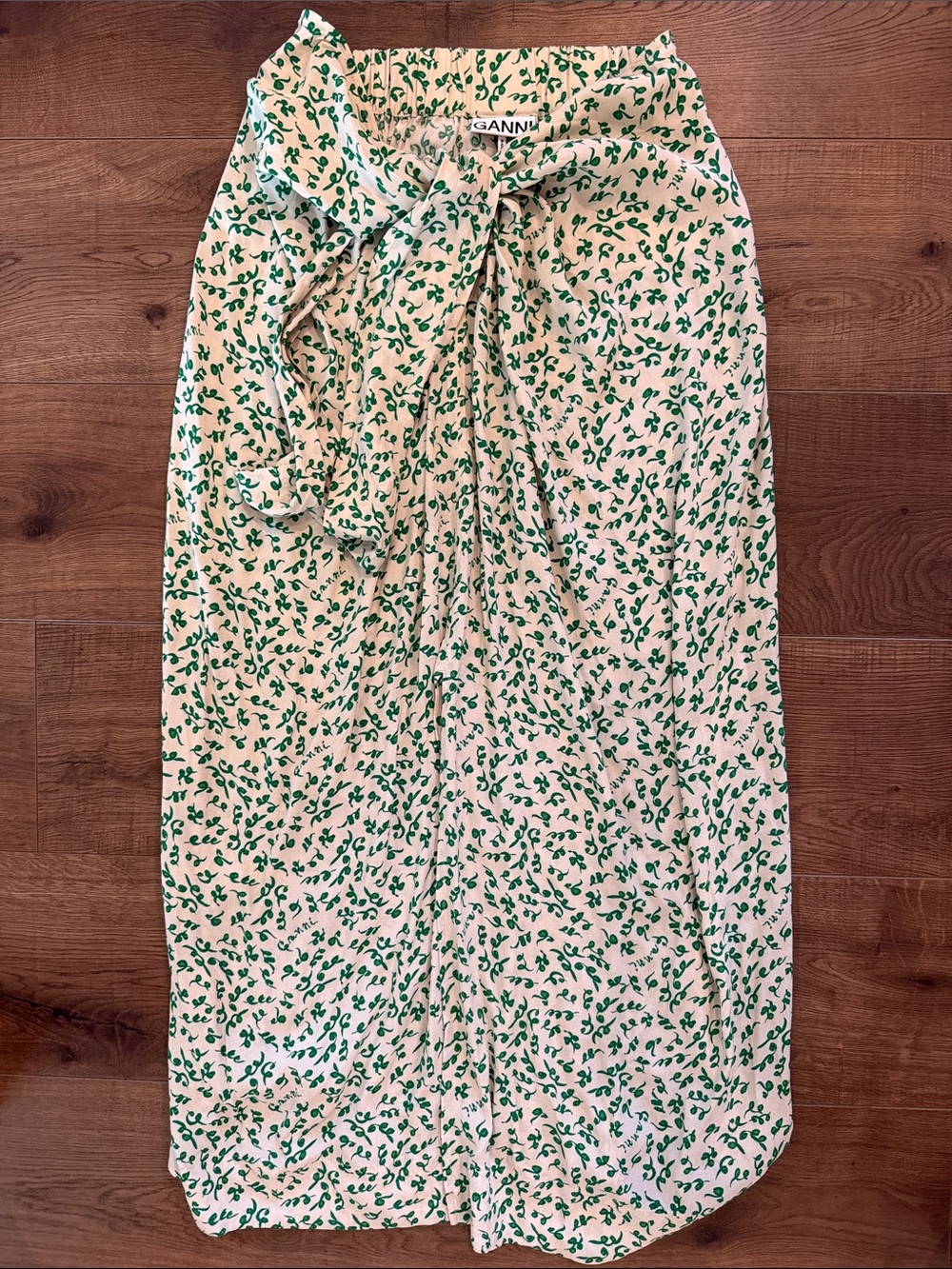 Ganni Cream Maxi Skirt with Green Floral Print